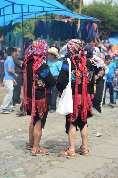 A view of the costumes worn by Mayan priests in Chichicastenango.